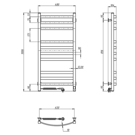 Elektryczny grzejnik łazienkowy NAVIN AVALON 480х1000 Sensor lewa, czarna mora