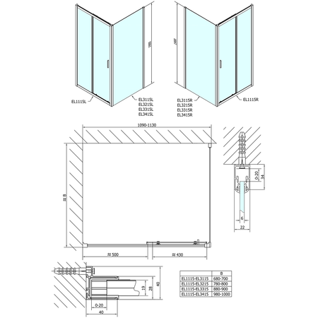 EASY kabina prysznicowa 1100x900mm wariant L/P
