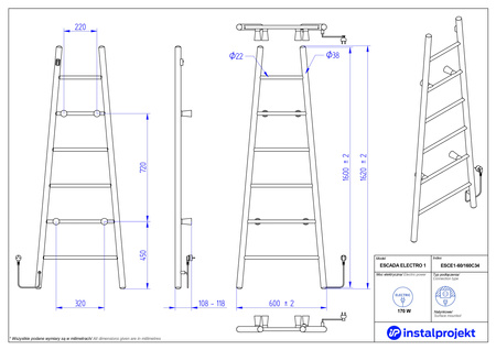 Instal Projekt Escada Electro Grzejnik elektryczny 60x160 cm biały mat/white mat ESCE1-60/160C34