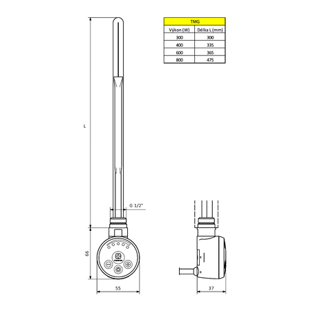Grzałka z termostatem, 400 W, biały mat