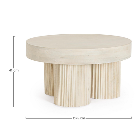 BIZZOTTO Stolik kawowy DACCA 75 cm – naturalne drewno mango, okrągły stolik designerski