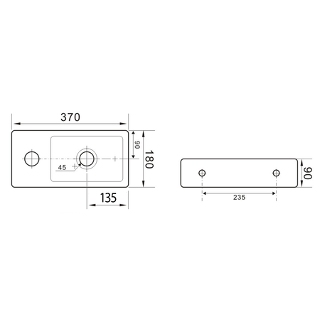ZOE umywalka ceramiczna 37x18 cm, otwór na baterię z lewej strony