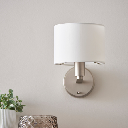 Daley Wall Light Nickel & White Faux Silk