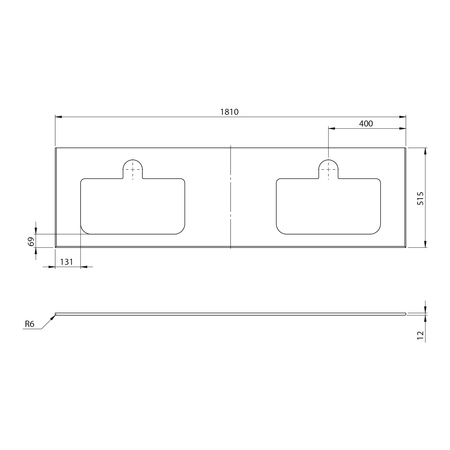 BRAHEA Rockstone blat z 2 otworami 181x51,5cm (80+20+80cm), biały mat