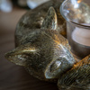 Sleeping Fox Tealight Holder Gold 130x120x60mm