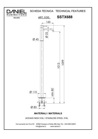 Bateria umywalkowa wolnostojąca-Daniel Rubinetterie/TK Steel