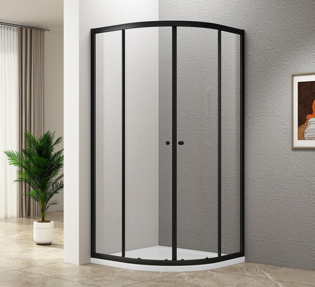 ARLETA BLACK kabina prysznicowa półokrągła 800x800mm, szkło czyste