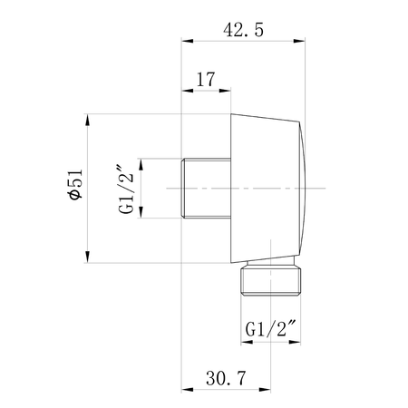 Przyłącze kątowe, średnica 50mm, złoto