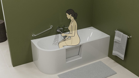 PORTAS R asymetryczna wanna z drzwiami, 180x75x60cm, biały