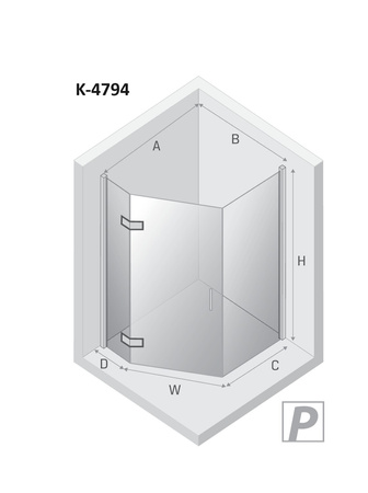 Kabina NESTA GUNMETAL BRUSHED 1D pięciokątna prawa Drzwi L 100x80x200 czyste 6mm Active Shield 2.0