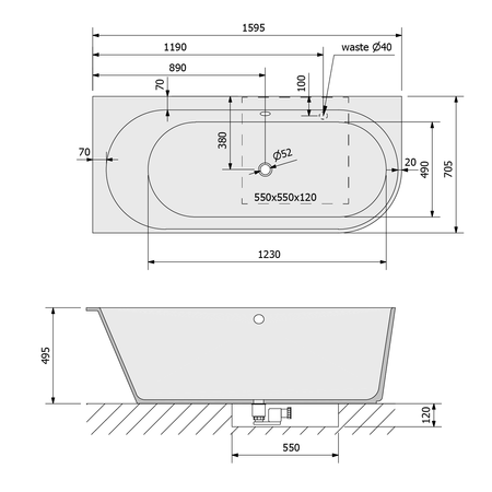SUSSI L wanna przyścienna, narożna, kompozyt, 160x70x50cm, biały/beż mat