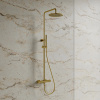Y termostatyczny system prysznicowy natynkowy, złoty szczotkowany