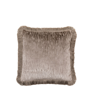 Cut Velvet Fringe Cushion Silver 500x500mm