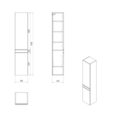 SITIA szafka wysoka 35x172x32cm, 2 drzwiczki, dąb srebrny