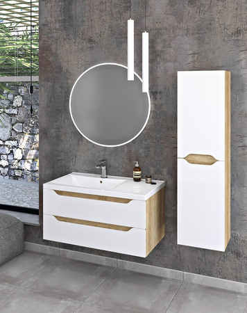 WAVE szafka umywalkowa 89,7x45x47,8cm, lewa, biała/dąb Alabama