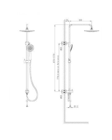Zestaw prysznicowy z deszczownicą bez baterii Orion Brushed Copper