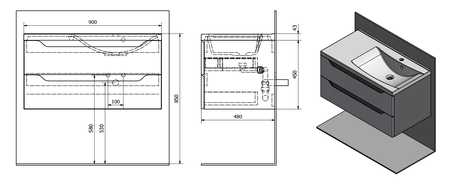 WAVE szafka umywalkowa 90x45x48cm, prawa, biały/mali wenge