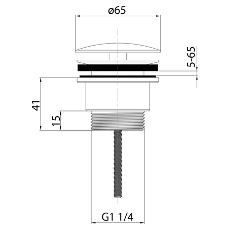 Odpływ umywalkowy 5/4'', niezamykany, duży korek, 5-65mm, czarny mat
