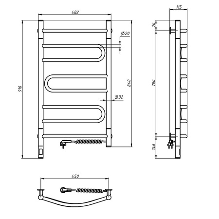 Elektryczny Grzejnik Łazienkowy BIAŁY PIROUETTE Sensor 480х800 prawa