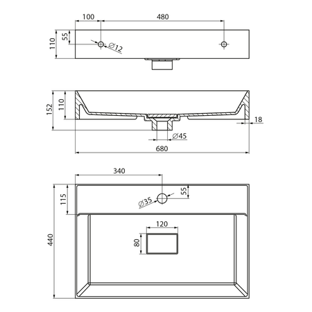 GODIVA umywalka kompozytowa, 68x44cm, biały