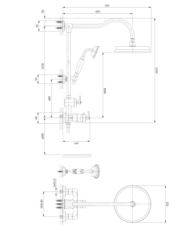 ARMANCE termostatyczny system prysznicowy natynkowy, złoty połysk