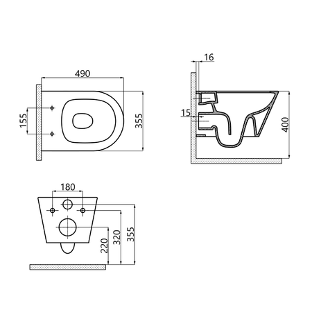 AVVA SHORT WC wiszące, Rimless, 35,5x49cm, biały