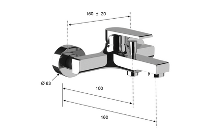 KAI bateria wannowa ścienna, czarny mat