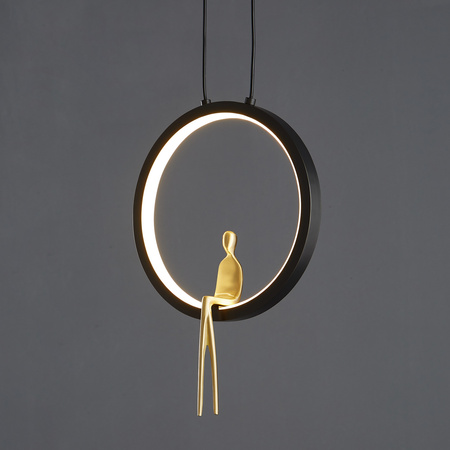 Lampa wisząca AMICI 27 cm - LED, mosiądz czarny ring z dekoracyjną złotą figurką