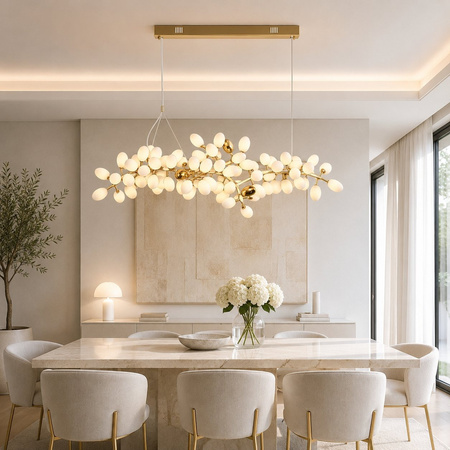 Lampa wisząca VALENTINA 150 cm - biało złota nowoczesny żyrandol
