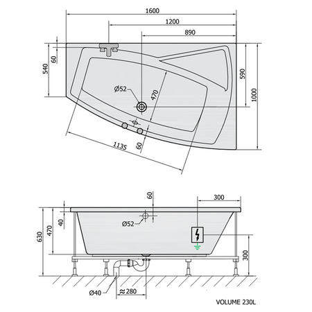 EVIA R wanna z hydromasażem, 160x100x47cm, Attraction Hydro-Air, chrom