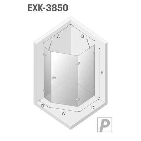 KABINA AVEXA GOLD SHINE PIĘCIOKĄTNA L 100x80x200 CZYSTE 6mm ACTIVE SHIELD
