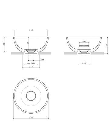 SHELL M+ umywalka nablatowa, Ø35 cm, ash grey mat