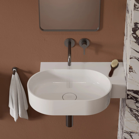 OVO M+ umywalka nablatowa/wisząca - prawa, 64 x 44 cm, biały połysk