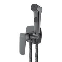 Bateria bidetowa podtynkowa z wężem i słuchawką typu bidetka, gun metal