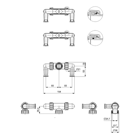 Kolano podwójne do syfonu podtynkowego, białe