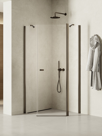 Kabina prysznicowa NEW SOLEO GUNMETAL BRUSHED 1D pięciokątna U 90x90x195 szkło czyste 6mm Active Shield 2.0