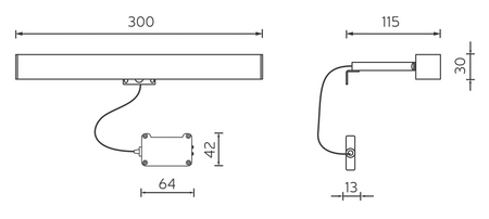 VERONICA oświetlenie ścienne LED, 6 W, 300x30x115 mm, IP44, chrom