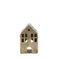 House Tealight Holder Antique Gold 85x70x140mm