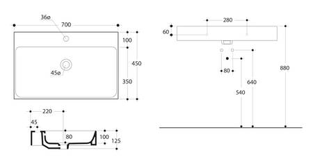 CENTO umywalka ceramiczna 70x45cm, biały