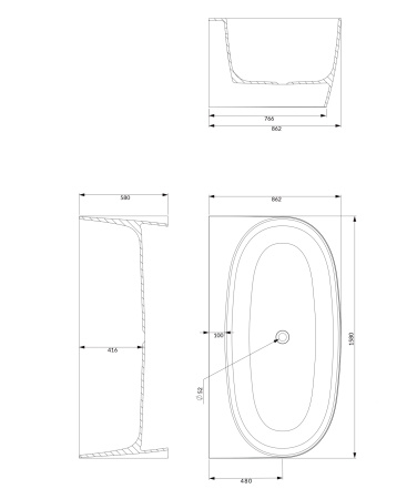 VALENCIA M+ wanna przyścienna, 158 x 86 cm, biały mat