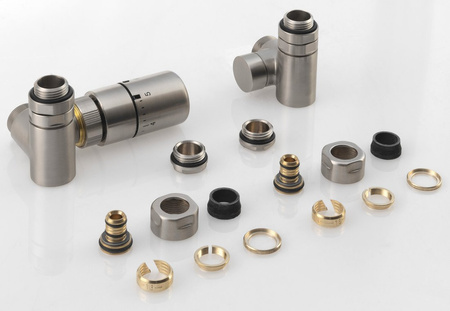 CORNER COMBI zestaw przyłączeniowy termostatyczny, lewy, stal nierdzewna mat