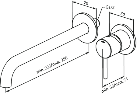 Zestaw elementów 250 mm zewnętrznych z wylewką podtynkowej baterii umywalkowej szczotkowany mosiądz pvd