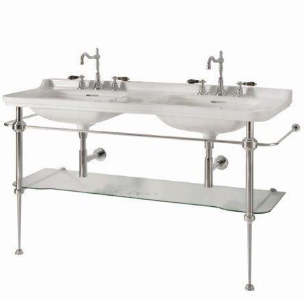 WALDORF podpora podwójnej umywalki 150 cm z półką szklaną, chrom