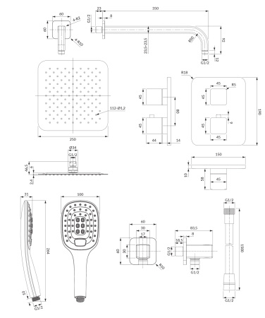 SLIDE termostatyczny system prysznicowy podtynkowy, chrom połysk
