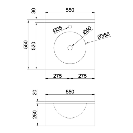Umywalka z obudową 550x270x550 mm, stal nierdzewna mat