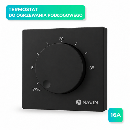 Termostat mechaniczny do ogrzewania podłogowego NAVIN EH84BM-16A, czarny matowy