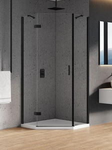 KABINA NEW AZURA BLACK PIĘCIOKĄTNA P 90x90x195 CZYSTE 6mm ACTIVE SHIELD