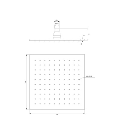 SLIMLINE deszczownica, 25 x 25 cm, chrom połysk