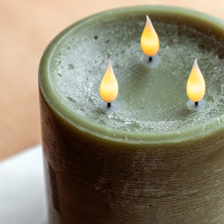 LED 3 Wick Candle Olive 150x150x150mm