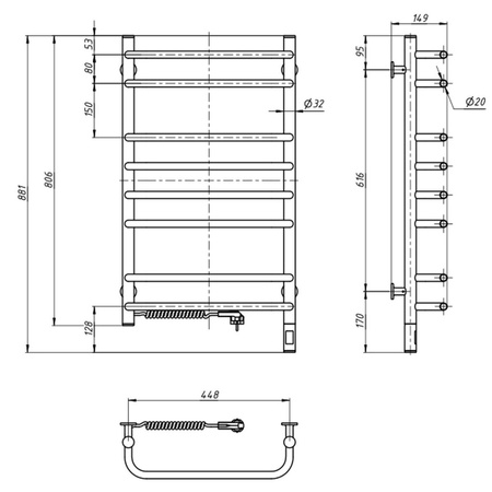 Grzejnik łazienkowy elektryczny Navin Symphonia 480х800 lewy sensor z timerem